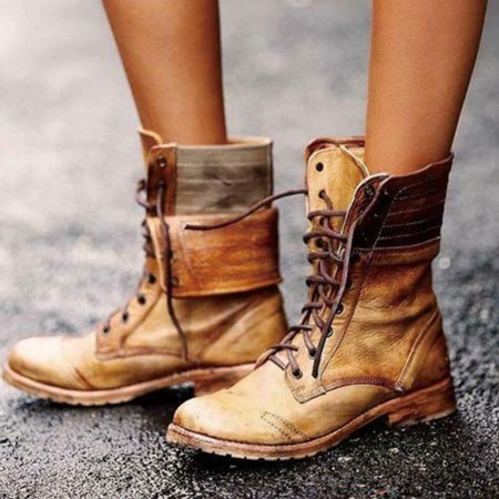 

Alexsix Women Ankle Boots Combat Lace Up Zipp Up Buckle Booties Shoes Round Toe(Brown 37)