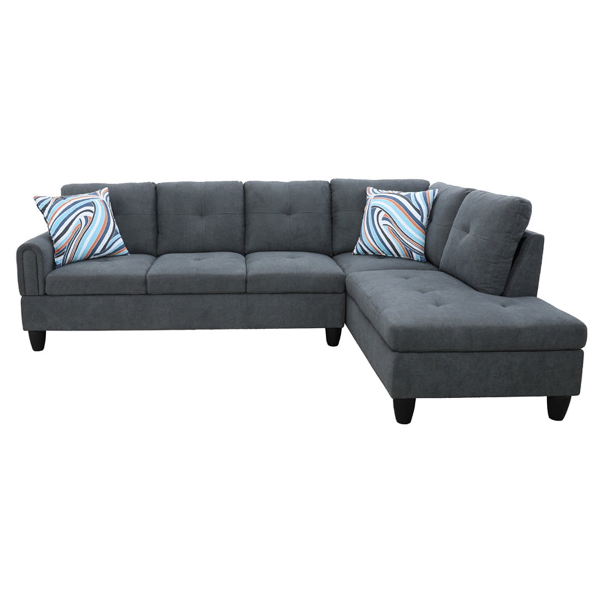 Hommoo Flannel Living Room Furniture Sets, 4-Seat Couches and Sofa Set, L Shaped Couch Set Sectional Sofa Set for Home, Apartment, Dorm, Dark Gray(No Ottoman)
