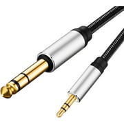 3.5 mm to 6.35 mm Audio Cable 15Ft, Gold-Plated Terminal Silver Color Zinc Alloy Housing 3.5mm 1/8" Male TRS to 6.35mm