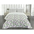 thumbnail image 3 of Ambesonne Lilac Quilted Bedspread Set 3 Pcs, Watercolor Herbal Bunch, Queen Size, Lilac and Green, 3 of 5
