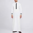 thumbnail image 2 of JAJAHO Mens Kaftan Abaya Long Robe Striped Arab Thobe Button Stand Collar Long Sleeve Loose Fit Ankle Length Robe, 2 of 7