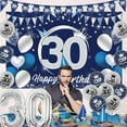 thumbnail image 4 of 30th Birthday Decorations for Men Navy Blue and Silver, Happy 30th Birthday Backdrop, Triangle Flag Banner, Number 30 Balloon, Thirty Year Old Birthday Party Supplies, 4 of 6