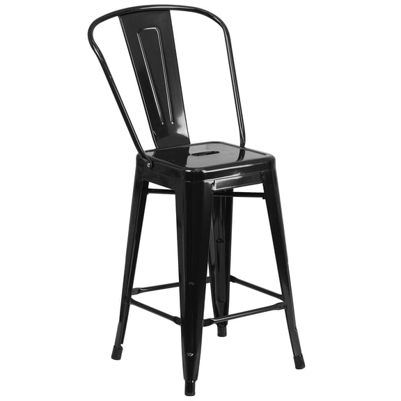 Bowery Hill 24'' Industrial Steel Metal Counter Stool in Black