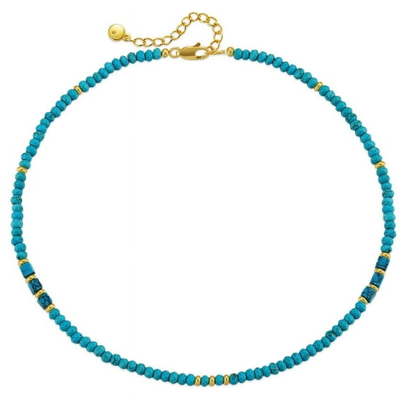 Irregular Natural Turquoise Facet Necklace Handmade Beaded Series Golden Round Beads Transfer Beads Necklace