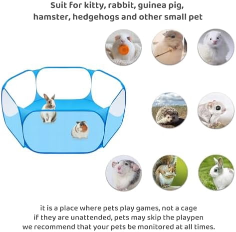 Small Animal Playpen, Pop-Up Portable Play Yard for Guinea Pigs, Rabbits, Hamsters, Hedgehogs, Foldable Exercise Fence with Breathable Mesh for Indoor Outdoor Use