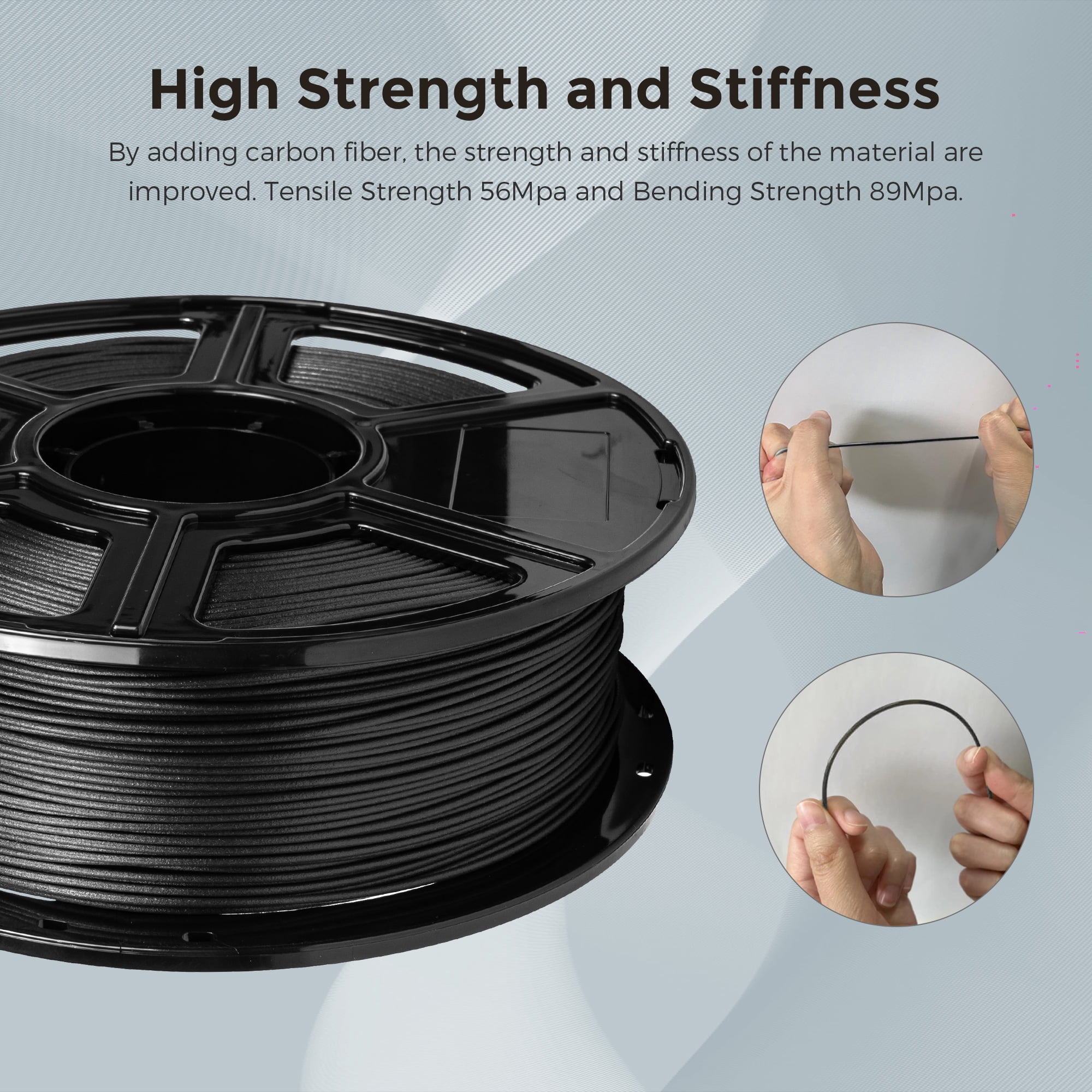 Flashforge Carbon Fiber PLA Filament 1.75mm, 1KG/2.2lbs PLA Carbon 3D Printer Filament, Black