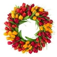 thumbnail image 2 of 15.75 Inch Tulip Wreath for Front Door, Artificial Pink Flower Wreath with Green Leaves, for Spring, Summer, Wedding, and Easter Decor, 2 of 7