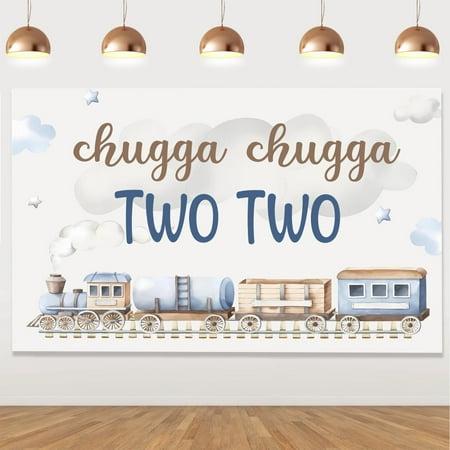 Train 2nd Birthday Party Decorations Chugga Chugga Two Two Backdrop for Boys 2 Years Old Birthday Party Supplies