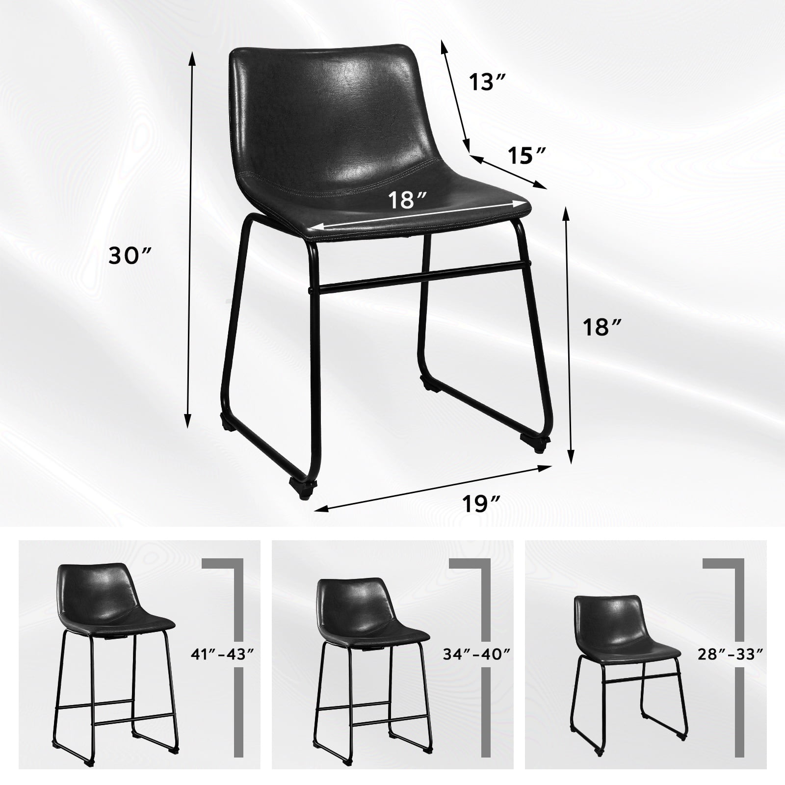 Waleaf 18 inch Bar Stools Set of 2,Counter Height Bar Stools with Back, Modern PU Leather Stools with Metal Leg and Footrest