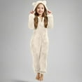 thumbnail image 2 of Ruyang Fleece Onesie for Girls Cute Fuzzy Bear Hooded Jumpsuit Kids Fall Winter Warm Plain Zip Up Furry Sherpa Outfits, 2 of 6