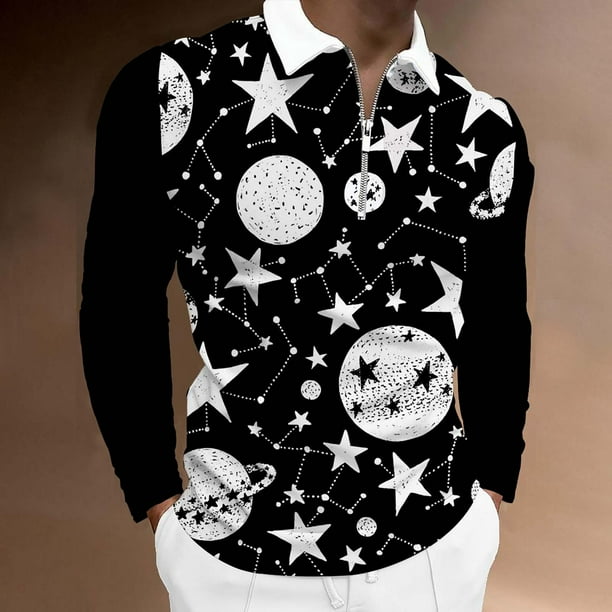Blusa de manga larga con estampado digital de planetas coloridos y media cremallera para hombre Pompotops oipoqjl28849 Walmart en linea