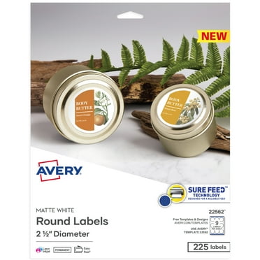 Avery Printable Round Labels, 2.5", Matte White, 225 Labels (22562)
