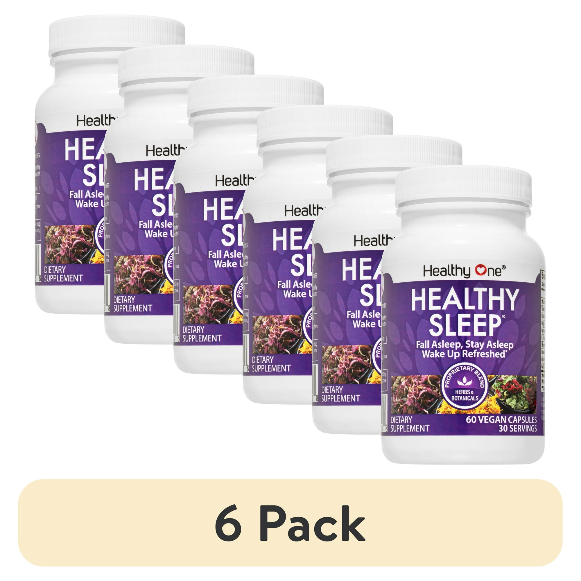 (6 pack) Healthy One Healthy Sleep Supplement, Melatonin, plus 9 other Ingredients. 60 Capsules