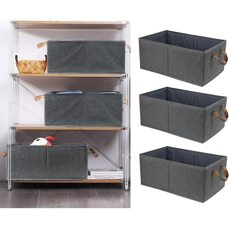 Pack of 3 Large Capacity Storage Bins Closet Organizer System, Sturdy  Foldable Storage Boxes for Organizing Clothing, Sheets, Toys, Books - Shelf