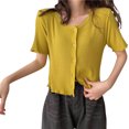 thumbnail image 1 of Camisa de mujer Botón Suéter de punto fino Camiseta casual de manga corta suave, Amarillo AweSitey AP001278-02B, 1 of 7
