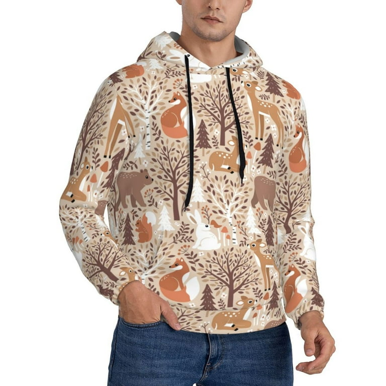 Balery Woodland Animals in Neutral Tones Pattern Mens Hoodie