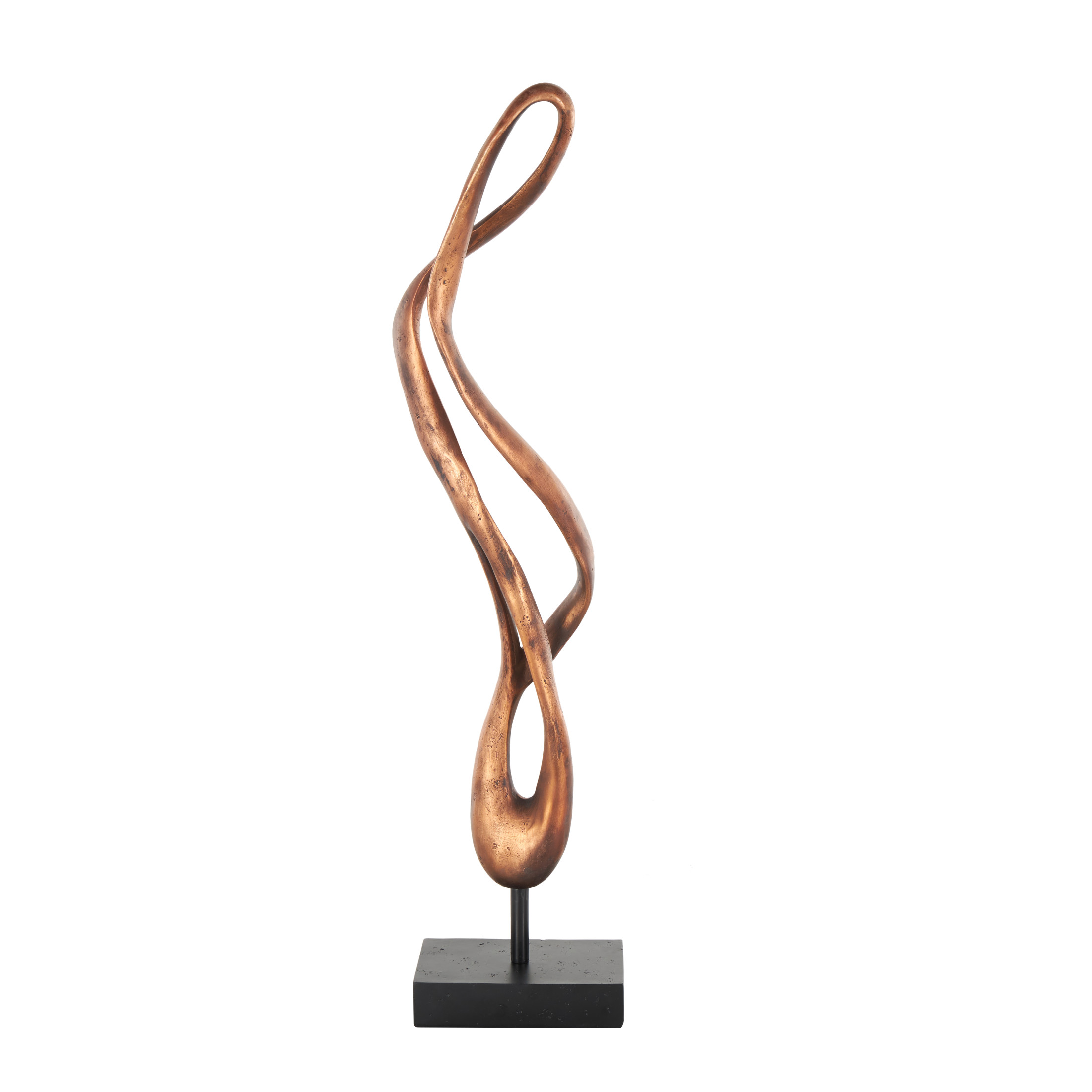 6" x 28" Bronze Polystone Abstract Abstract Sculpture with Rectangle Black Base, by DecMode