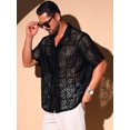 thumbnail image 2 of DARING DIVA Men's Hollow Lace Button Down Short Sleeve See Through Mesh Shirts M Black, 2 of 6
