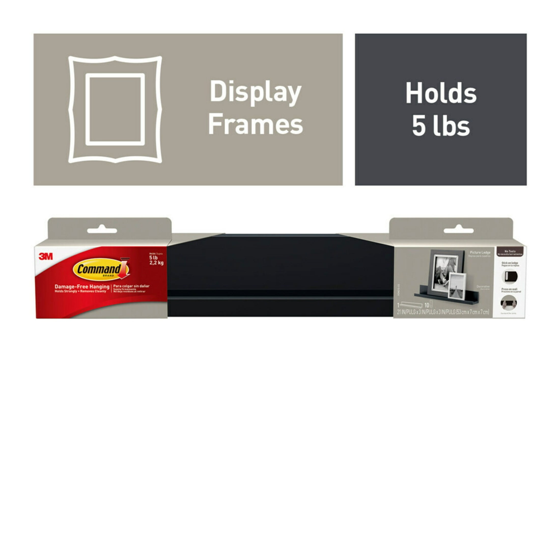 (2 pack) Command Picture Ledge, Slate, Damage Free Decorating, 1 Ledge and 10 Command Strips