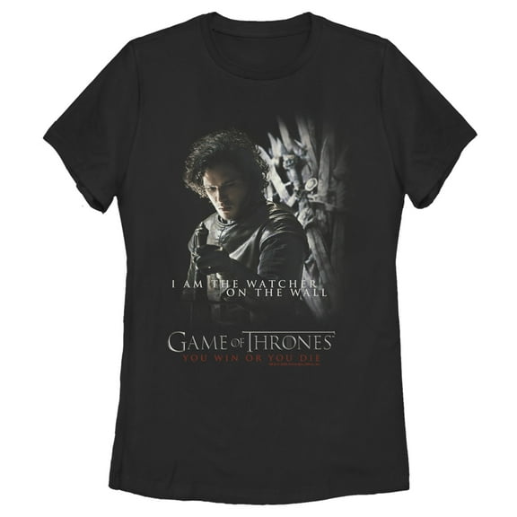 Women's Game of Thrones Jon Snow Watcher on the Wall  Graphic Tee Black Medium