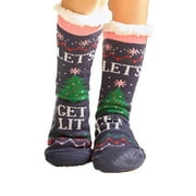 ABIACC Fuzzy Warm Slipper Socks Women Men Ladies Christmas Xmas Sherpa Lined Soft Cozy Sleeping Mid Calf Socks