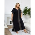 thumbnail image 2 of Black Kaftan Embroidered Dress Plus Size Short Sleeve Beachwear Nomadic Summer Outwear mumu Loungewear Comfortable Nightgown Lightweight Vacation Clothing, 2 of 7