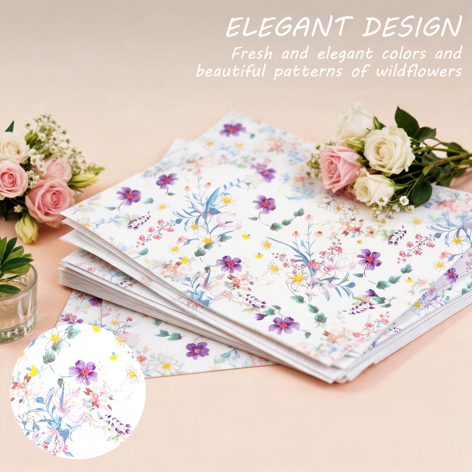Floral Tissue Paper, 20x14"200 Sheets Vintage Wildflower Present Wrapping Tissue Paper for Wedding Birthday Party Decor Box Basket Filler
