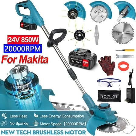Electric Cordless Weed Eater,24V 850W Cordless Weed Wacker String Trimmer, Grass Trimmer with Rechargeable Battery, Blue