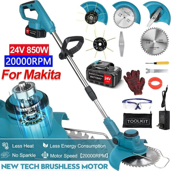 Electric Cordless Weed Eater,24V 850W Cordless Weed Wacker String Trimmer, Grass Trimmer with Rechargeable Battery, Blue