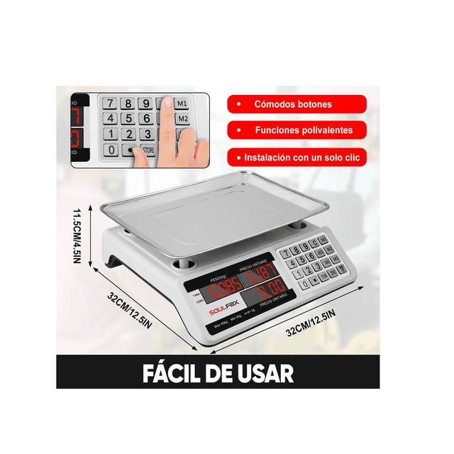 Báscula Digitales Imagenes Comercial 40kg Inoxidable Botones Xtellar Blanco