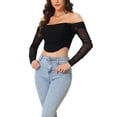 thumbnail image 4 of Top corto de corsé con mangas largas de malla transparente para mujeres, blusa con hombros al descubierto, bustier con varillas, push up, fiesta, XS, negro, 4 of 6
