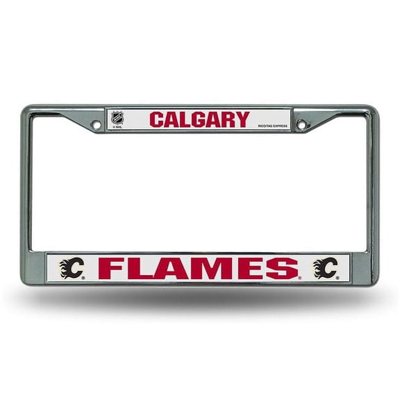 Calgary Hockey Flames - 12" x 6" Standard Size - Chrome Metal License Plate Frame