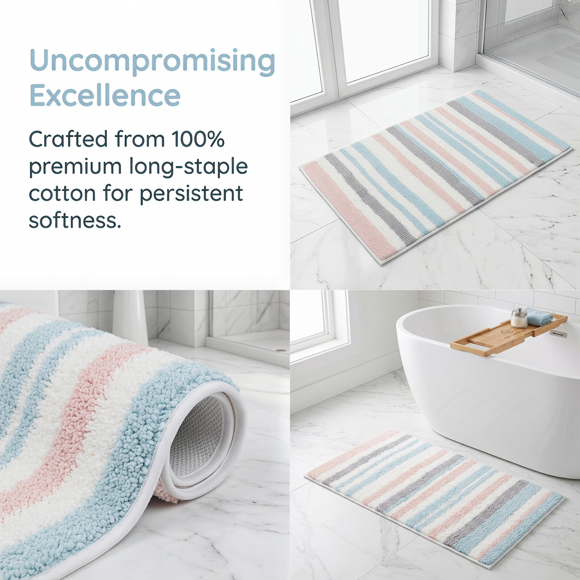 Unique Bargains Absorbent Striped Non Slip Quick Dry Washable Bath Mats Pink 30"x17"