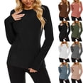 thumbnail image 2 of TARIENDY Long Sleeve Tshirt Womens Thermal Undershirts Solid Color Crewneck Base Layer Shirts Soft Warm Fall Winter Tops Brown S, 2 of 10