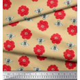 thumbnail image 3 of Soimoi Silk Fabric Floral & Bee Insects Printed Fabric 1 Yard 42 Inch Wide, 3 of 3