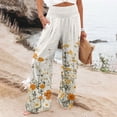 thumbnail image 3 of Womens Pants Casual Boho Palazzo Pants Wide Leg Lounge Pants Trousers Women's Floral Print Pants High Waist Smocked Elastic Waist Casual Trousers with Pockets for Beach Vacation, 3 of 5