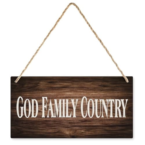 Novelty Wood Decor Sign God Family Country Wooden Sign For Room Wall Decor, Funny Sign Rustic Wood Plaque House Decor 5x10 Inch