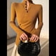 thumbnail image 5 of Suéter Básico de Punto para Mujer, Elegante Jersey de Cuello Alto con Botones, Corte Entallado, Abertura Cruzada y Larga. Color Naranja XL, 5 of 7