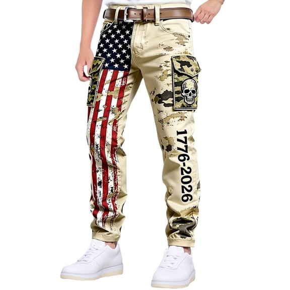 CONZONE American 250Th Anniversary Mens Cargo Pants Patriotic Usa Flag Graphic Staight Leg Cargo Pants for Men Lightweight Relaxed Fit 4Th Of July Trousers With Pockets