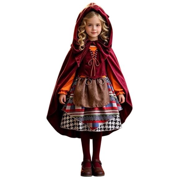Faraee Girls Little Red Riding Hood Theme Dress Set Sleeveless Dress with Cloak Kids Festival Birthday Party Outfit Size 3-12 Years