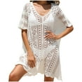 thumbnail image 2 of Cavosen Womens Swimsuit Cover up Sheer Knitted Crochet Hollow Out Dress Bikinis Swimsuit Cover Ups Short Sleeve Scoop Neck Scalloped Hem Swimwear Kaftan Plain Bathing Suit Kimono, 2 of 6