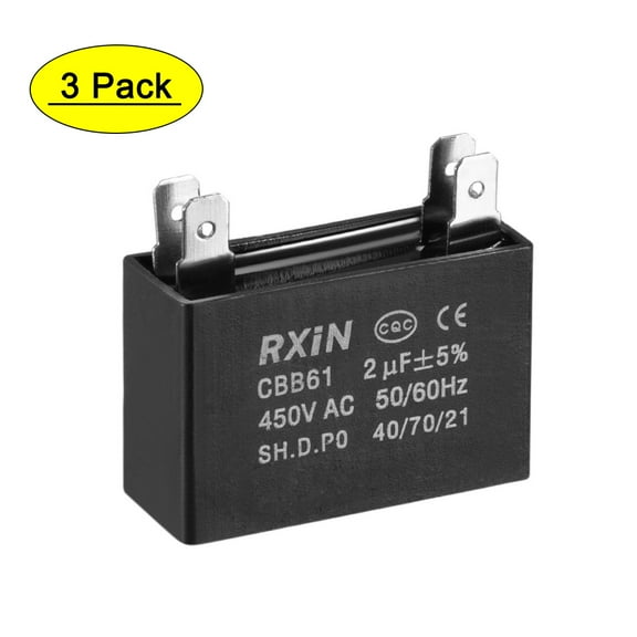 Uxcell 37.8x29.8x19.9mm 2uF 450V AC Double Insert CBB61 Ceiling Fan Capacitors 3 Pack