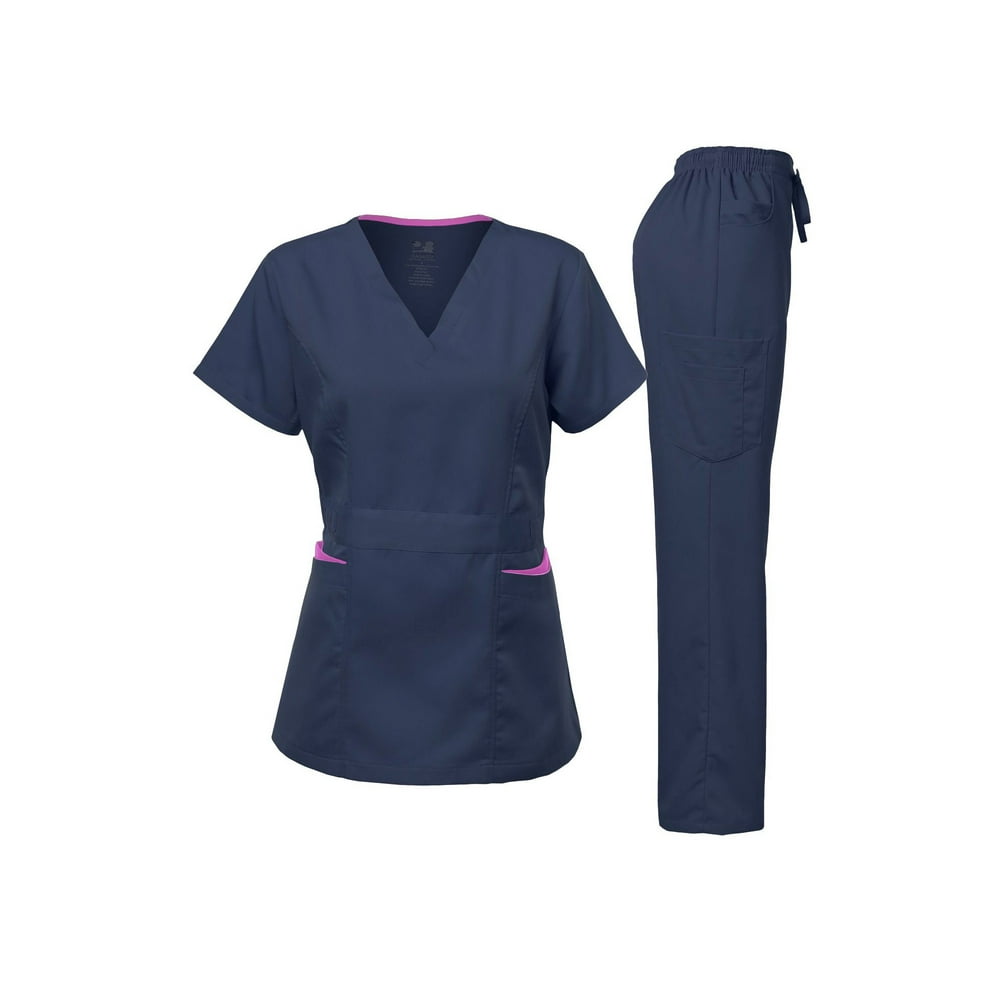 DAGACCI Dagacci Medical Uniform Women's Scrubs Set Stretch Ultra Soft Contrast pocket (Navy