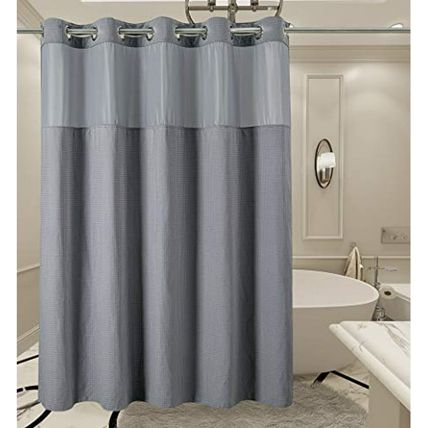 Conbo Mio Waffle Weave Hotel Style No Hooks Needed Shower Curtain with Snap  in Liner for Bathroom Waterproof Machine Washable Shower Curtain  (Waffle-Grey,71