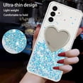 thumbnail image 2 of Luminous Glow in The Dark Case for Samsung Galaxy S24 FE, TPU Soft Bling Glitter Cover with Heart-Shaped Makeup Mirror, Fluorescent Shine Slim Protective Case for Galaxy S24 FE YGJ-Blue, 2 of 8