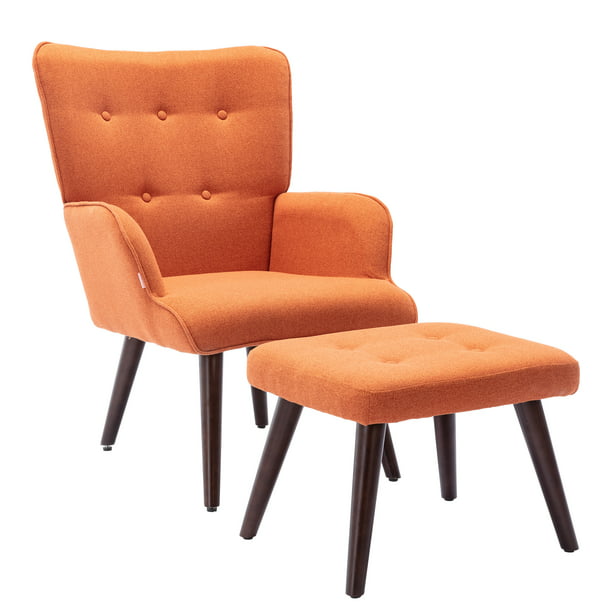 Modern Fabric Accent Chair With Ottoman Set Casual Upholstered Armchair With Footrest Single Sofa Club Chair And Ottoman Set For Living Room Bedroom Office Small Spaces Orange Walmart Com Walmart Com