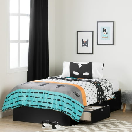 south shore spark pure black and white twin mates bed with
