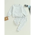 thumbnail image 2 of Loicainy Toddler Baby Boys Fall Outfits 6 12 18 24 Months 2T 3T Solid Color Crew Neck Long Sleeve Sweatshirts and Long Pants 2Pcs Clothes Set, 2 of 9