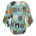 thumbnail image 6 of Cute Cats Face Women's V-Neck Blouse With 3/4 Ruffled Bell Sleeves Casual Top Ladies Blouses, 6 of 7