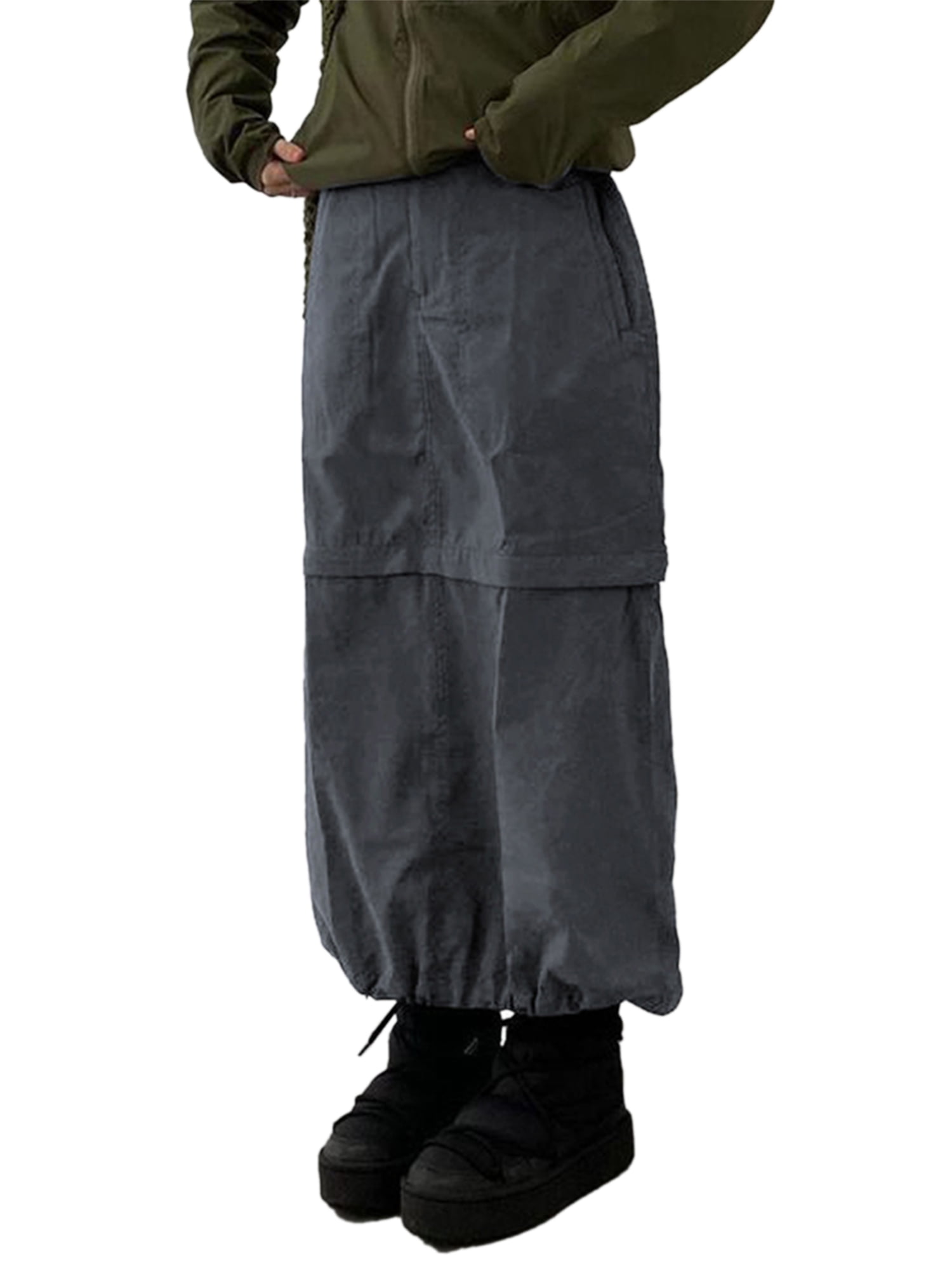 Long Cargo Skirts for Women with Pockets Low Rise Drawstring Shirred Baggy Skirt Y2k Vintage